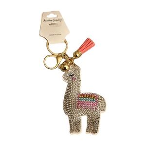 Sparkling Llama Keychain with Pink Tassel